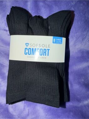 Sof Sole Comfort Cushion Crew Socks - Black (6 Pack)